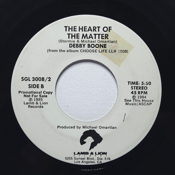 Debby Boone Vinyl 45 Promo Choose Life / The Heart Of The Matter VG+ Rock - Picture 2 of 2